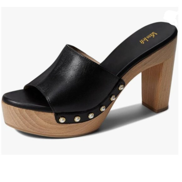 miss left Black Platform Chunky High Heel Mules Open Toe Studded Slide Sandal - Picture 1 of 8